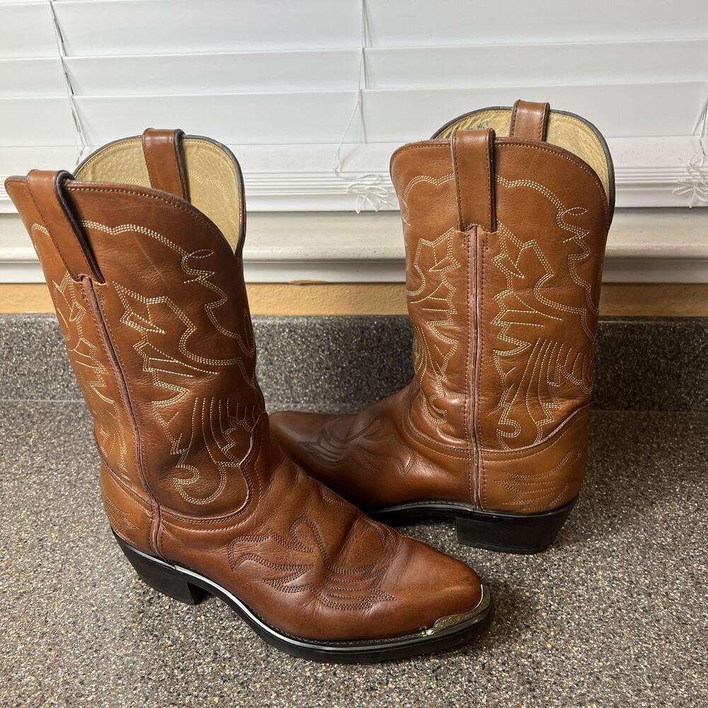 Durango Brown Leather Cowboy Western Riding Boots Mens 8.5 D Metal Toe Tip Guard